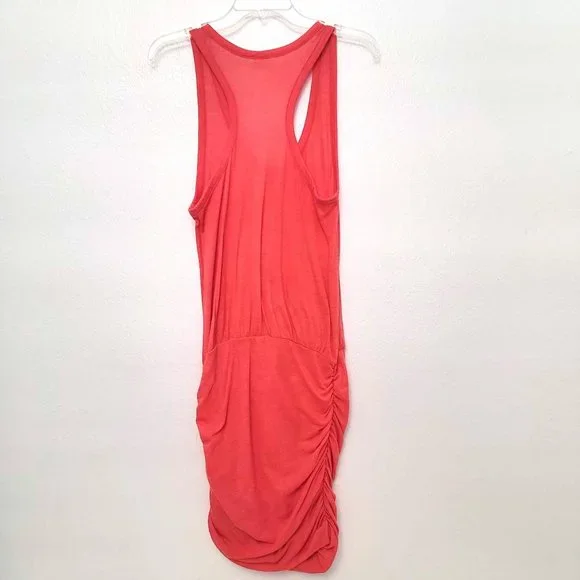 Soft Joie Coral Ruched Bottom Made in Peru Bodycon Tank Dress SZ Medium - Picture 5 of 12